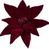 POINSETTIA HEAD BURGUNDY 12″ VELVET W/ GLITTER BORDER W/ CLIP