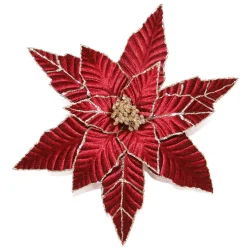 POINSETTIA HEAD BURGUNDY 13″ ROSE GOLD GLTR W/ CLIP