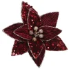 POINSETTIA HEAD BURGUNDY 7.5″ VELVET W/ SEQUIN & CLIP