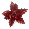 POINSETTIA HEAD BURGUNDY 5″ VELVET W/SEQUIN & CLIP