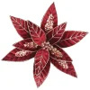 POINSETTIA HEAD BURGUNDY 12″ VELVET W/ CH GLITTER W/ CLIP