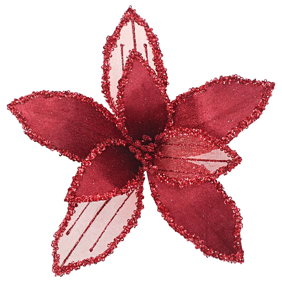 POINSETTIA HEAD BURGUNDY 9″ VELVET SHEER W/ CLIP