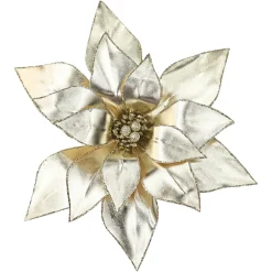 POINSETTIA HEAD CHAMPAGNE 13″ METALIC W/ CLIP