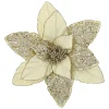POINSETTIA HEAD CHAMPAGNE 11.5″ GLITTER METALLIC W/ CLIP