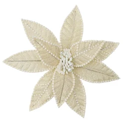 POINSETTIA HEAD CHAMPAGNE/WHITE 12.5″ LEATHER W/ PEARLS & CLIP