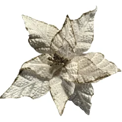 POINSETTIA HEAD CHAMPAGNE/ CREAM 7.5″ W/ GLITTER EDGE & CLIP