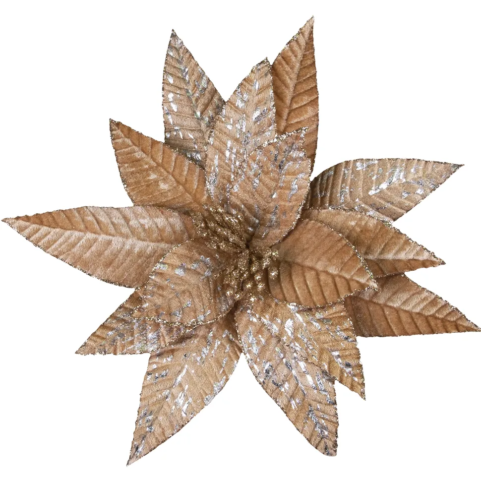 POINSETTIA HEAD COFFEE 12″ VELVET W/ SILVER FOIL & CLIP