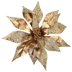 POINSETTIA HEAD COPPER BROWN 12″ LEATHER METALLIC W/ CLIP