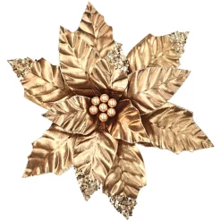 POINSETTIA HEAD COPPER BROWN 12″ LEATHER METALLIC W/ CLIP