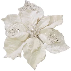 POINSETTIA HEAD CREAM 10″ CARDED W/ GLITTER & CLIP