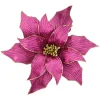 POINSETTIA HEAD FUCHSIA/ MAGENTA 12″ VELVET W/ CH GLITTER EDGE & CLIP