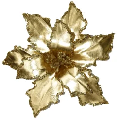 POINSETTIA HEAD GOLD 12″ METALIC W/GLITTER W/CLIP