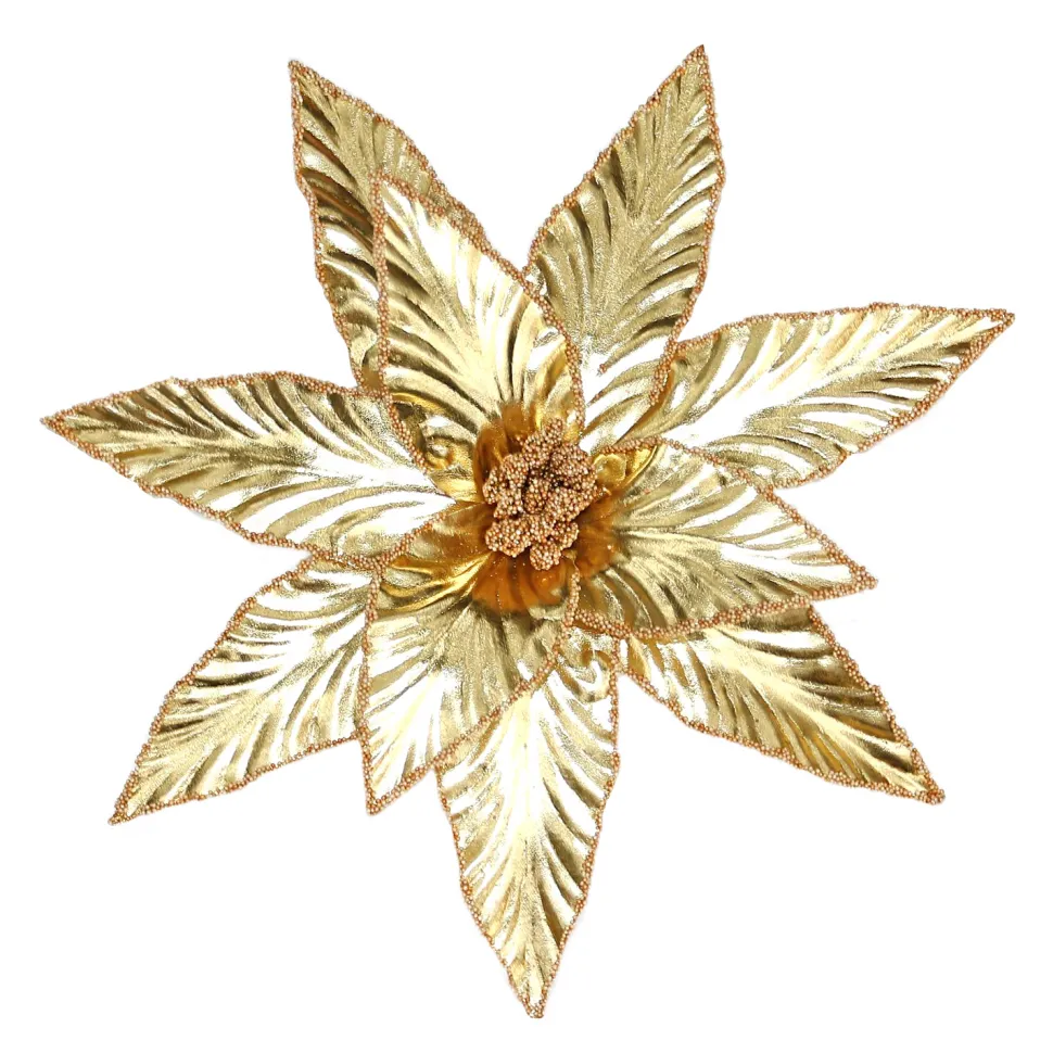 POINSETTIA HEAD GOLD 12″ METALLIC W/GLTR & CLIP