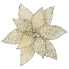 POINSETTIA HEAD GOLD 11.5″ METALLIC ICED W/ CLIP