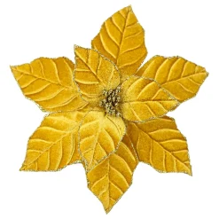 POINSETTIA HEAD GOLD 9.5″ VELVET W/ CLIP