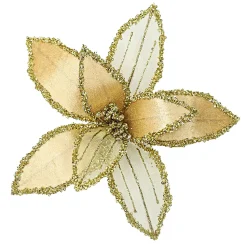 POINSETTIA HEAD GOLD 9″ VELVET SHEER W/ CLIP