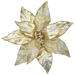 POINSETTIA HEAD GOLD/SILVER 11″ GLITTER METALLIC W/ CLIP