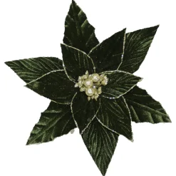 POINSETTIA HEAD GREEN DARK /CHAMPAGNE 11.5″ W/ CLIP
