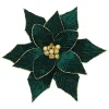 POINSETTIA HEAD GREEN /EMERALD 12″ VELVET W/GOLD GLITTER EDGE W/CLIP