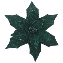 POINSETTIA HEAD GREEN EMERALD 12.5″ VELVET W/ 20″ STEM