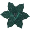 POINSETTIA HEAD GREEN EMERALD 9.5″ VELVET W/ CLIP