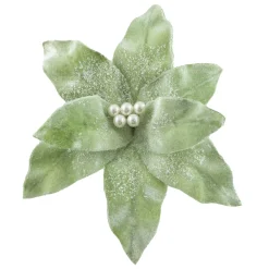 POINSETTIA HEAD GREEN /MINT 10″ FROSTED W/CLIP