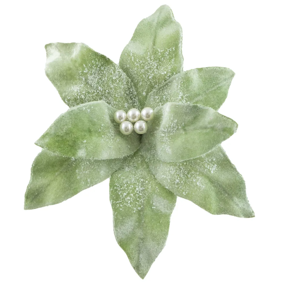 POINSETTIA HEAD GREEN /MINT 10″ FROSTED W/CLIP