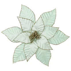 POINSETTIA HEAD GREEN MINT 12″ VELVET W/ CH GLITTER & CLIP