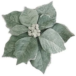 POINSETTIA HEAD GREEN MINT 9″ ICE/SNOW EDGE CARDED W/ CLIP