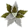 POINSETTIA HEAD GREEN MOSS 11″ VELVET W/ FROSTED PETALS & CLIP