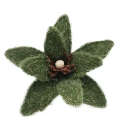 POINSETTIA HEAD GREEN MOSS 6″ FELT FROSTED LOOK W/ CLIP