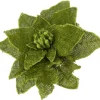 POINSETTIA HEAD GREEN/ MOSS 6″ BURLAP W/GLITTER TRIM & CLIP