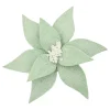 POINSETTIA HEAD GREEN SAGE 11.5″ FROSTED WOOL W/ CLIP