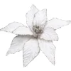 POINSETTIA HEAD IVORY / BEIGE 10″ VELVET W/GLITTER EDGE & CLIP