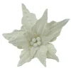 POINSETTIA HEAD IVORY 7.5″ KNITTED FABRIC W/CLIP