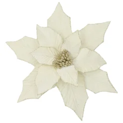 POINSETTIA HEAD IVORY 12.5″ VELVET GLITTER EDGE