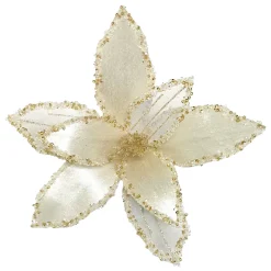POINSETTIA HEAD IVORY 9″ VELVET SHEER W/ CLIP
