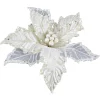 POINSETTIA HEAD IVORY 11″ W/SEQUINS BORDER & CLIP