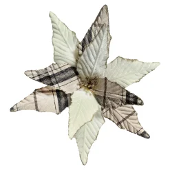 POINSETTIA HEAD IVORY 2-TONE 10.5″ VELVET/ FABRIC W/ CLIP