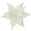 POINSETTIA HEAD IVORY /WHITE 12″ VELVET GLITTER W/ CLIP
