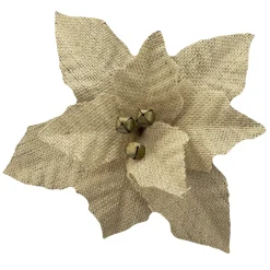 POINSETTIA HEAD NATURAL 9.5″ BURLAP W/ CLIP