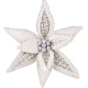 POINSETTIA HEAD NATURAL / IVORY 12″FLUFFY W/ ALTERNATE BURLAP PETALS W/ CLIP