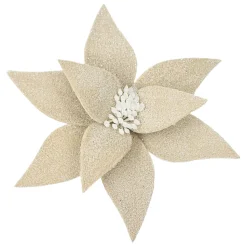POINSETTIA HEAD NATURAL 11.5″ FROSTED WOOL W/ CLIP