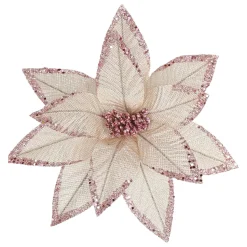 POINSETTIA HEAD PINK 12″ METALLIC/ GLITTER W/ CLIP