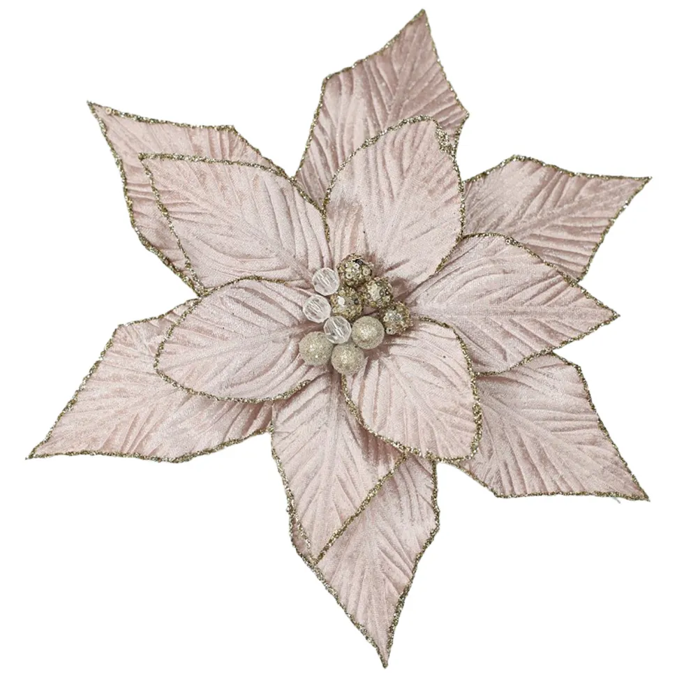 POINSETTIA HEAD PINK SOFT 12″ VELVET W/ CLIP