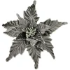 POINSETTIA HEAD PLATINUM 11″ VELVET W/ GLITTER & CLIP
