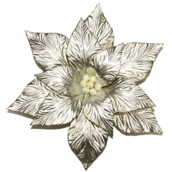 POINSETTIA HEAD PLATINUM 12″ W/ WHITE POLLEN W/ CLIP