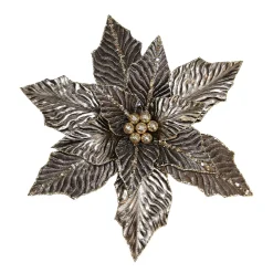 POINSETTIA HEAD PLATINUM 11.5″ METALLIC W/ GOLD GLITTER