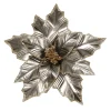 POINSETTIA HEAD PLATINUM 12″ METALLIC W/ GOLD GLITTER & CLIP