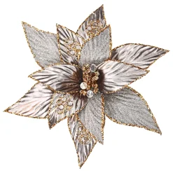 POINSETTIA HEAD PLATINUM COPPER 11.5″ METALLIC W/ CLIP